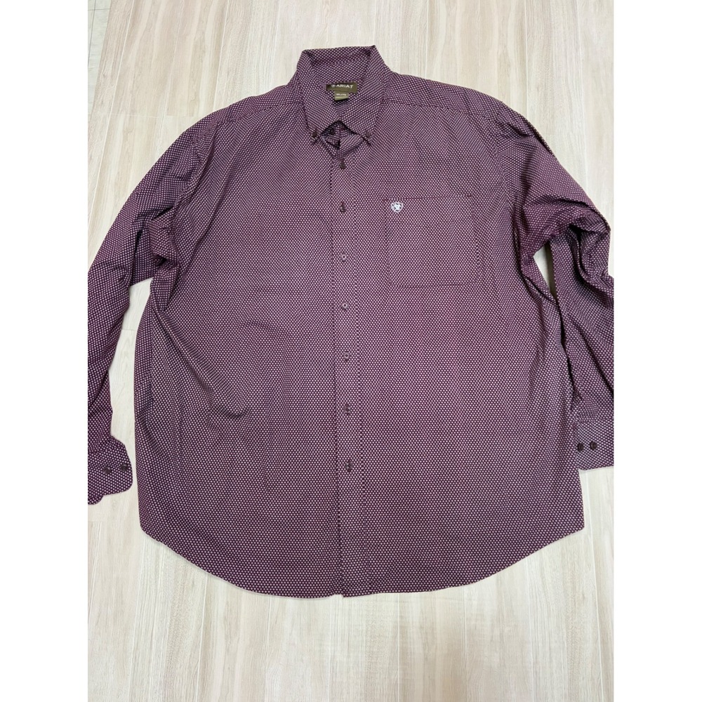 ARIAT Mens Long Sleeve Button Down Shirt Geometric Pattern Burgundy XXL